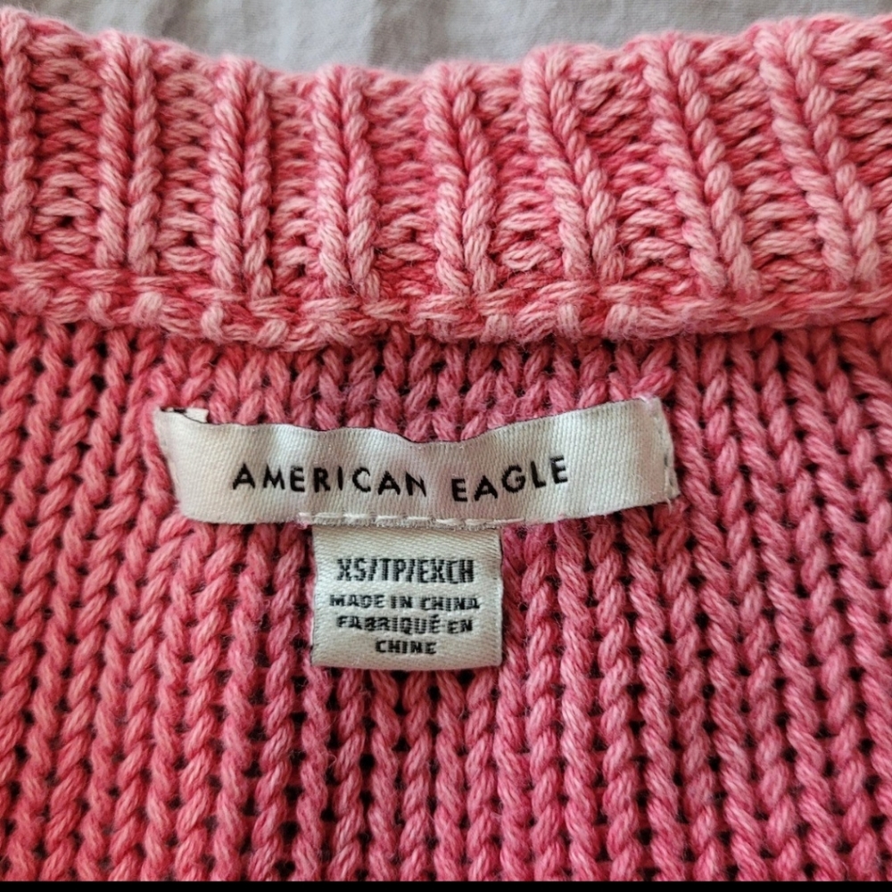 American Eagle Womens SZ XS Oversized crop Cotton‎ Knit Sweater distressed Pink - Picture 3 of 11
